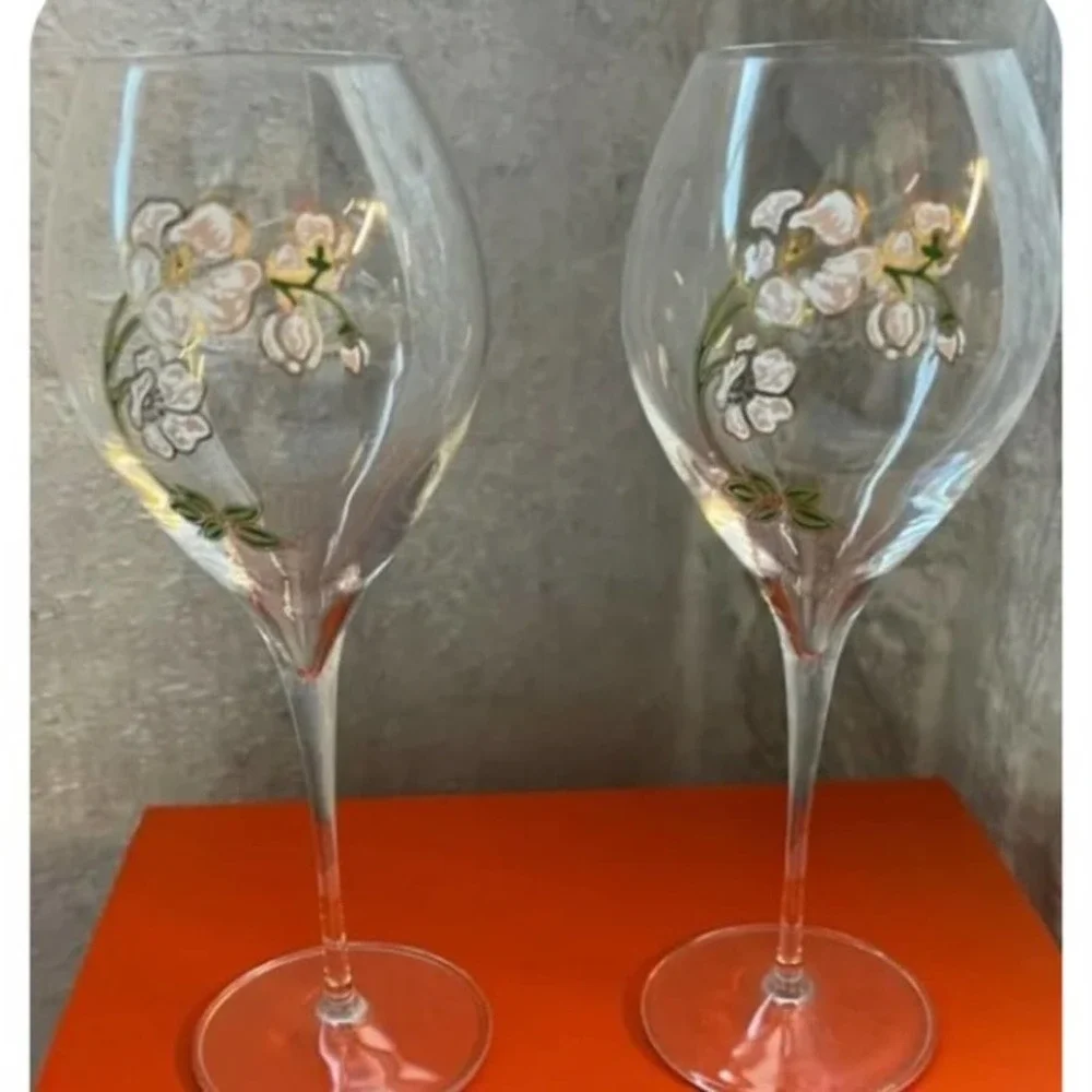 Perrier Jouet Verre Belle Epoque Hand Painted Animone Grand Champagne 6pc Set